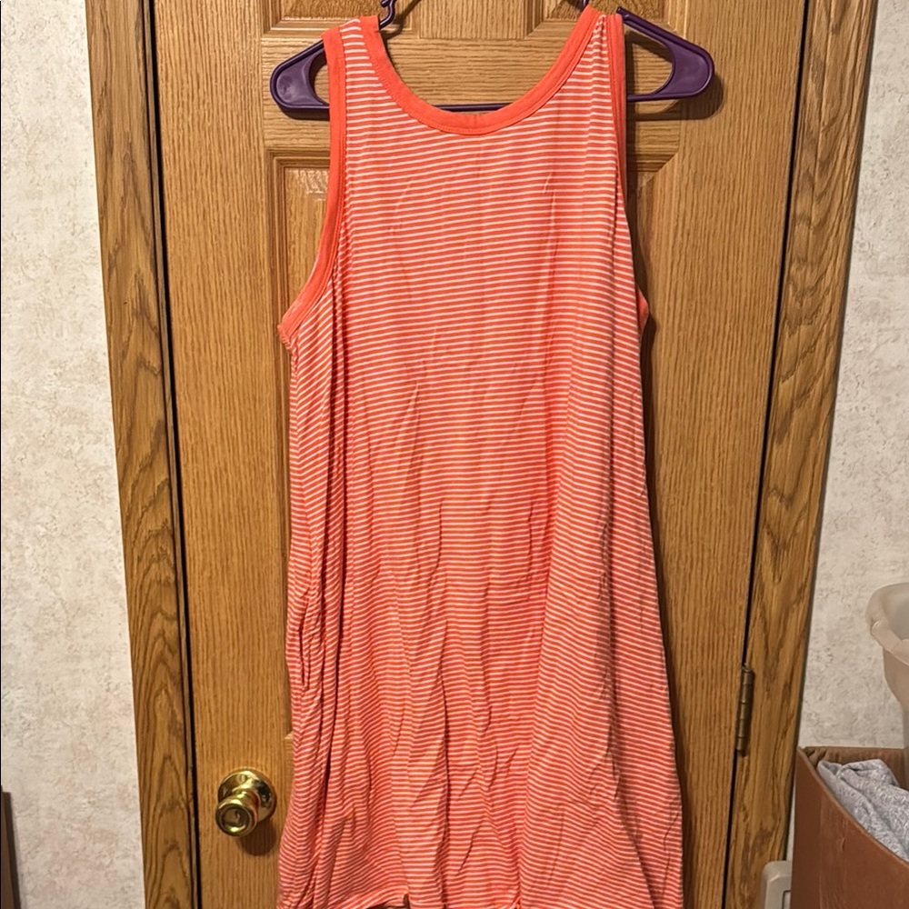 Orange Striped Sleeveless Dress